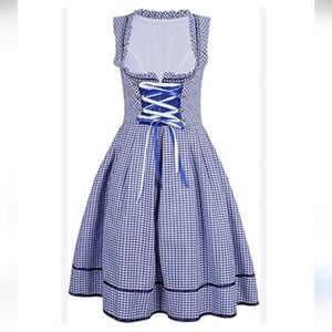 NWT Glorystar Octoberfest German Drindl Blue Gingham Dress Lace-Up Front XXL
